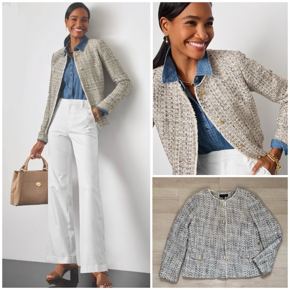 Talbots Jackets & Blazers - TALBOTS 14 Tweed Jacket in Ivory and Black • Gold Tone Button Wear to Work